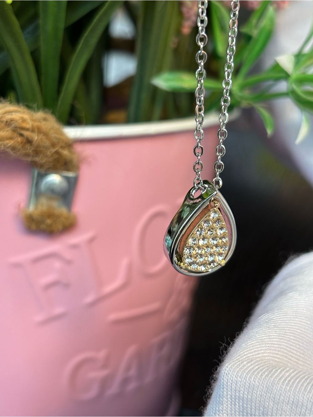 Park Lane Evie Silver and Gold Teardrop Pendant Necklace with Crystals - Picture 5 of 8
